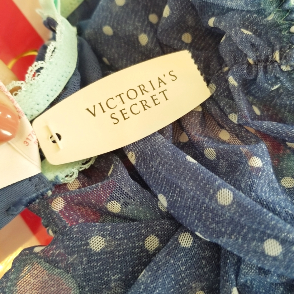 Victoria's Secret Vintage Polka Dot Push-up Bra & Bikini Panty Set NWT Ruching - Picture 4 of 13